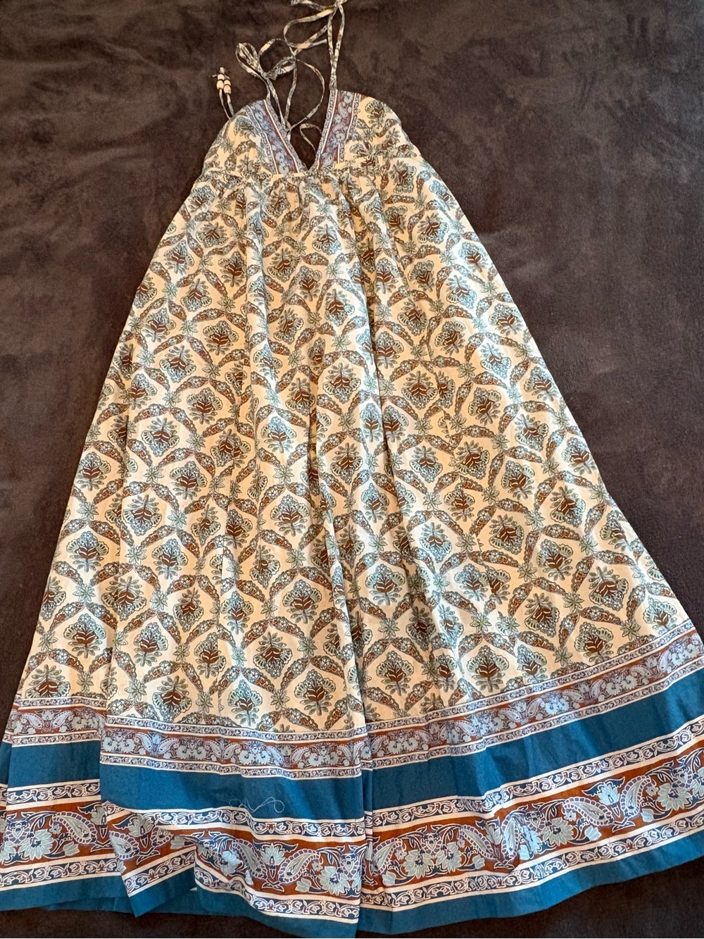 Free People Cream, Teal and Rust Printed Maxi Dress